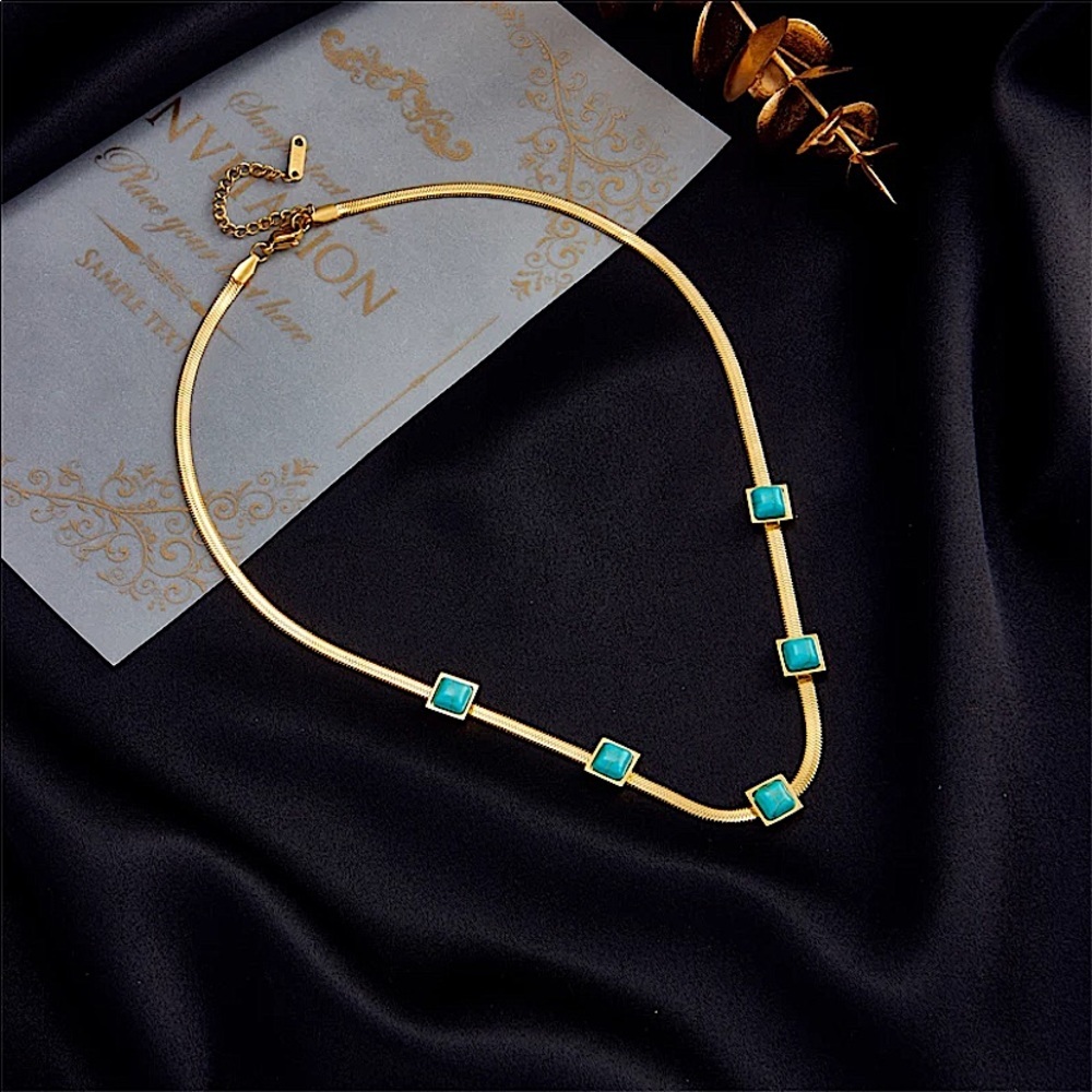 Turquoise Gold Plated Charm Pendant Necklace - Picture 4 of 11